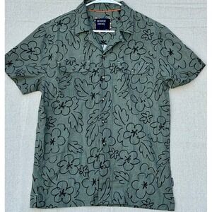 Reverse Threads Oscar Mens Small Floral Short Sleeve Button Up Shirt Black
